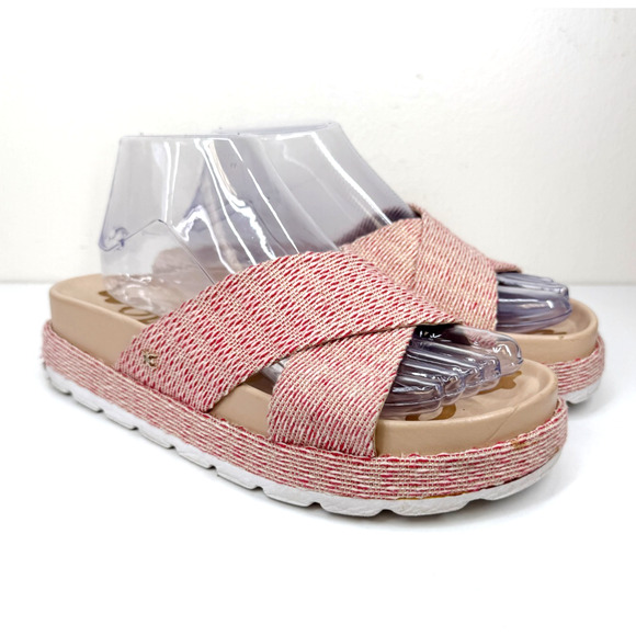 SAM EDELMAN Sadia Platform Slide Sandals Wove Red Gold Cruise Beach Resort Sz 8 - Picture 1 of 8